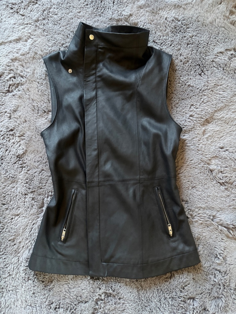 VEDA Black Leather Biker Moto Vest